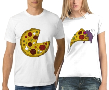 Парные футболки Кусочек пиццы и мышонок